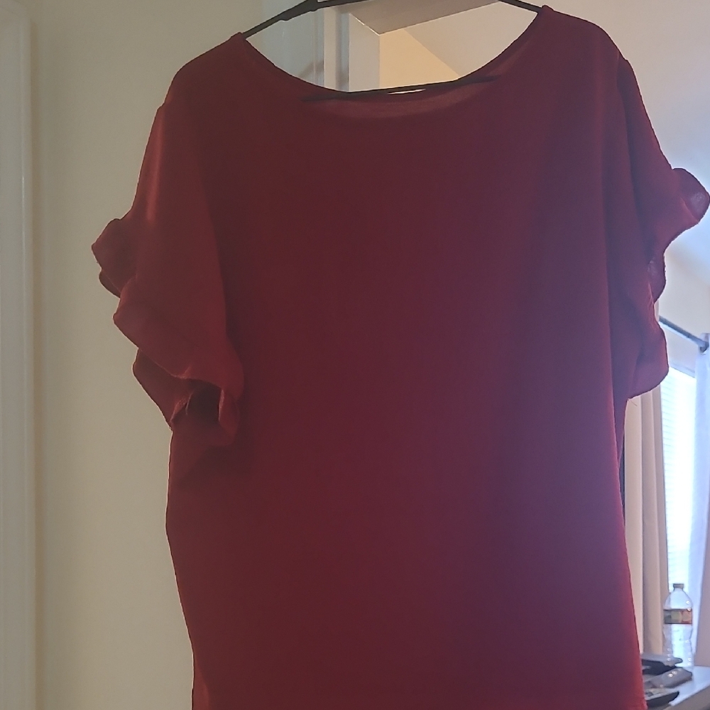 Red Ruffled Cuffed Sleeve Blouse